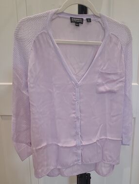 REPEAT Silver Edition Women's Lilac V-Neck Blouse with Silk Woven Sleeves